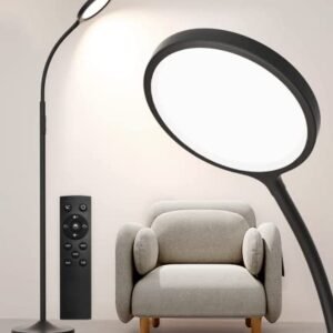 luckystyle Floor Lamp.Super Bright Dimmable LED Lamps for Living Room. Custom Color Temperature Standing Lamp with Remote Push Button. Adjustable Gooseneck Reading Floor Lamp for Bedroom Office Black