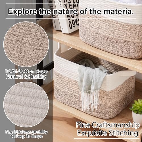 OIAHOMY Storage Basket. Woven Baskets for Storage. Cotton Rope Basket for toys.Towel Baskets for Bathroom - Pack of 3. Gradient Yellow