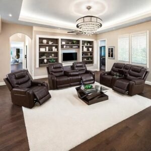 Living Room Furniture Set. Power Reclining Sofa Set. Air Leather Recliners with Built-in USB Ports and Storage Console. LED Reclining Couch Set for Living Room (Wine. Sofa Loveseat Chair)