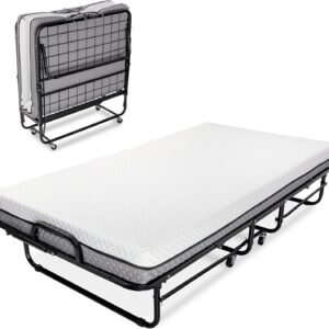 Milliard Deluxe Diplomat Folding Bed with Mattress for Adults. Twin Size. Portable Foldable Bed with Luxurious Memory Foam Mattress & Super Strong Frame. 75 x 38. Fold Up. Roll Away. & Hideaway