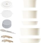 Caannasweis Detachable Nonstick Cookware Set - Stackable Induction Pots and Pans With Removable Handles. Dishwasher Safe - For RV Camping. Oven and Stovetop Use. 5 Pieces (Beige)