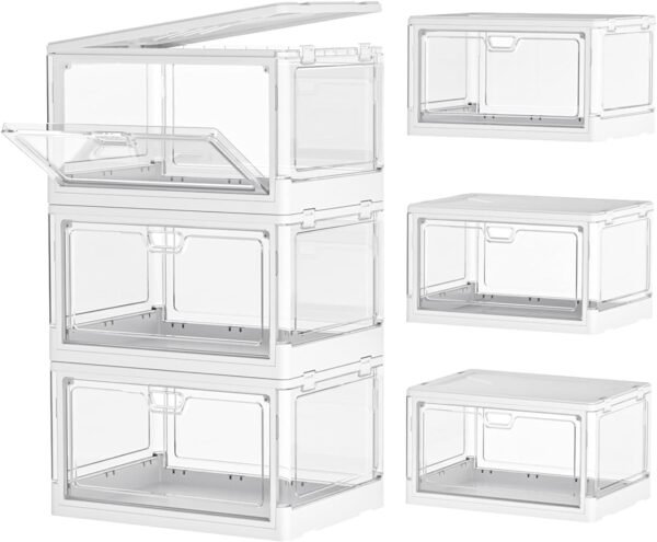 Clear Storage Bin with Lid 3 Pack Stackable & SturdyPlastic Multifunctional Folding Storage Bins for Bedroom. Living Room. Study. Toy Room. 23 QT Folding Box with Magnetic door