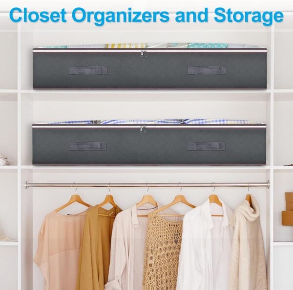 Budding Joy 90L Under Bed Storage Containers. Closet Organizers and Storage Bins. Foldable Underbed Storage Bags for Blankets. Towels. Comforter. Sweaters. Pillows. Linen Sheets. Wrapping Paper .Grey