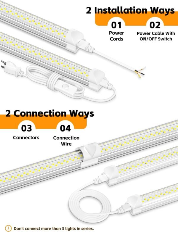 8FT LED Shop Lights 6000K White 100W. 15000lm Workshop led Light V Shape. Plug and Play. Hanging/Surface Mount Install. 8 Foot led Lights for Garage.10 Pack