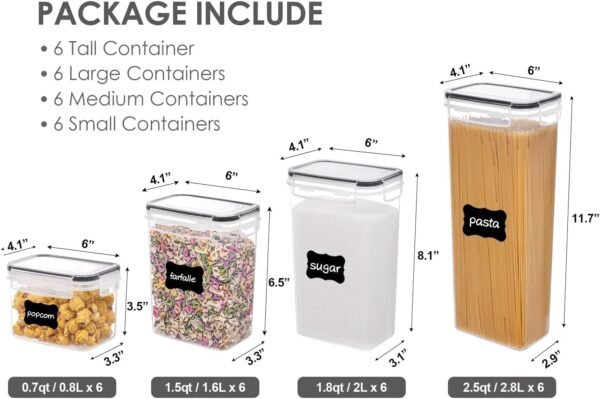 Airtight Food Storage Containers with Lids. Vtopmart 24 pcs Plastic Kitchen and Pantry Organization Canisters for Cereal. Dry Food. Flour and Sugar. BPA Free. Includes 24 Labels .Black