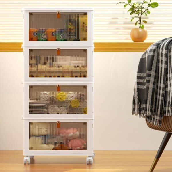 4 Tier Plastic Storage Bins with Lid 23QT. Stackable Storage Containers with Wheels. Folding Storage Boxes. Stackable Storage Bins. Closet Organizers and Storage for Living Room.Office.Dorm