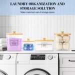 4 Pack Clear Laundry Pods Container & Dryer Sheet Holder. Plastic Square Laundry Room Organization and Storage Jars with Lids. Scoops & Labels for Detergent