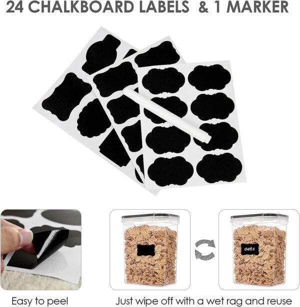 Airtight Food Storage Containers with Lids. Vtopmart 24 pcs Plastic Kitchen and Pantry Organization Canisters for Cereal. Dry Food. Flour and Sugar. BPA Free. Includes 24 Labels .Black