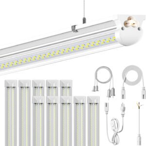 8FT LED Shop Lights 6000K White 100W. 15000lm Workshop led Light V Shape. Plug and Play. Hanging/Surface Mount Install. 8 Foot led Lights for Garage.10 Pack