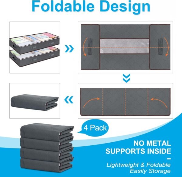Budding Joy 90L Under Bed Storage Containers. Closet Organizers and Storage Bins. Foldable Underbed Storage Bags for Blankets. Towels. Comforter. Sweaters. Pillows. Linen Sheets. Wrapping Paper .Grey