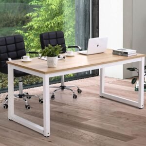 NSdirect Modern Computer Desk 63 Inch Large Office Desk. Writing Study Table for Home Office Desk Workstation Wide Metal Sturdy Frame Thicker Steel Legs. White