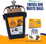 Arm & Hammer Dog Pooper Scooper Swivel Bin & Rake. Poop Scoop for Dogs. Black (2 Heavy Duty Scented Waste Bags Included)
