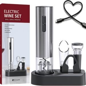5 in 1 Electric Wine Opener with Charging Base.Extract the intact cork in seconds.Rechargable Electric Wine Opener.Electric Wine Bottle Corkscrew Opener.SUS304.led leader light.gift for wine lover