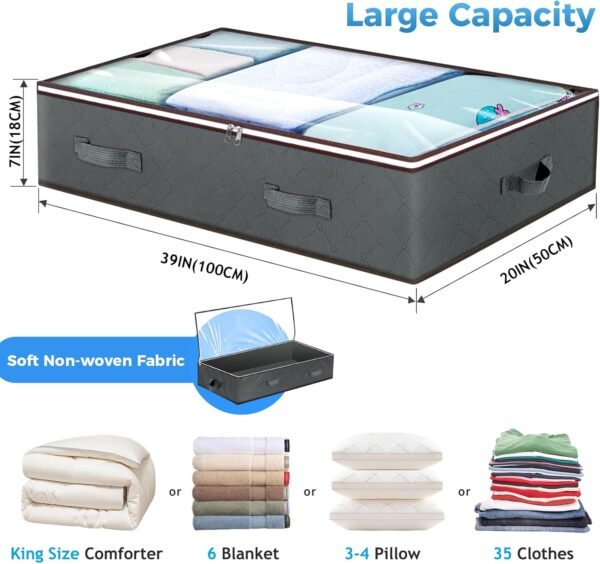 Budding Joy 90L Under Bed Storage Containers. Closet Organizers and Storage Bins. Foldable Underbed Storage Bags for Blankets. Towels. Comforter. Sweaters. Pillows. Linen Sheets. Wrapping Paper .Grey