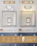 Emak Brushed Nickel Bathroom Lights Over Mirror. Globe Vanity Light with Clear Glass Shade. Modern 2-Light Bathroom Lighting Fixtures Wall Sconce. VL118-BN-CG-2