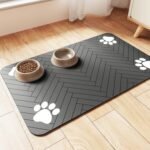 Pet Feeding Mat-Absorbent Pet Placemat for Food and Water Bowl. with Waterproof Rubber Backing. Quick Dry Water Dispenser Mat for Dog and Cat (12x20. Striped Dark Gray)