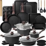 Kikcoin 31 Pcs Kitchen Cookware Set. Non Stick Pots and Pans Set Bakeware Set Nonstick Cooking Set with Baking Pans. Frying Pans. Saucepan. Grill Pan. Utensils