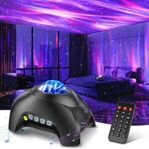 Northern Galaxy Light Aurora Projector with 33 Light Effects. Night Lights LED Star Projector for Bedroom Nebula Lamp. Remote Control. White Noises. Bluetooth Speaker for Parties