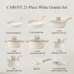 CAROTE 21Pcs Pots and Pans Set. Nonstick Cookware Sets. White Granite Induction Cookware Non Stick Cooking Set w/Frying Pans & Saucepans(PFOS. PFOA Free)