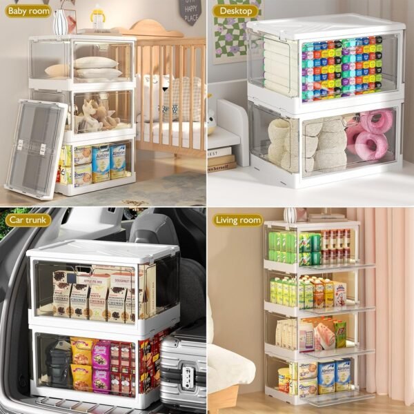 Clear Storage Bin with Lid 3 Pack Stackable & SturdyPlastic Multifunctional Folding Storage Bins for Bedroom. Living Room. Study. Toy Room. 23 QT Folding Box with Magnetic door