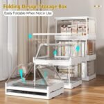 Clear Storage Bin with Lid 3 Pack Stackable & SturdyPlastic Multifunctional Folding Storage Bins for Bedroom. Living Room. Study. Toy Room. 23 QT Folding Box with Magnetic door
