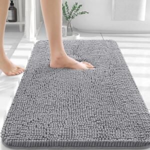 OLANLY Bathroom Rugs 30x20. Extra Soft Absorbent Chenille Bath Rugs. Rubber Backing Quick Dry. Machine Washable Bath Mats for Bathroom Floor. Tub and Shower. Home Decor Accessories. Grey