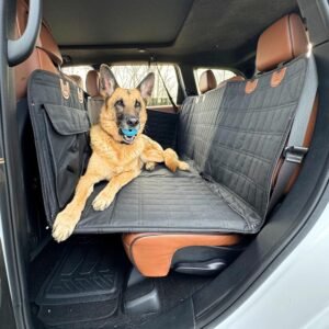 Dog Back Seat Extender - Waterproof Mesh Platform for Cars. Trucks. SUVs - With Storage Pockets and Door Covers (Black)