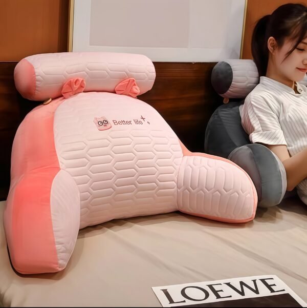 Happy Diary Reading Pillow, Fashion Bed Pillow with Shredded Memory Foam, Suitable for Adults and Children Backrest, Bed and Sofa Backrest Pillow with Armrests and Pockets, Washable Pillowcase